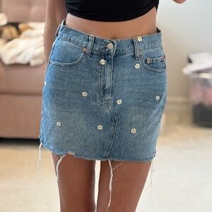 Daze Denim Floral Embroidered Skirt Jean 24 summer cute distressed sexy daisy
